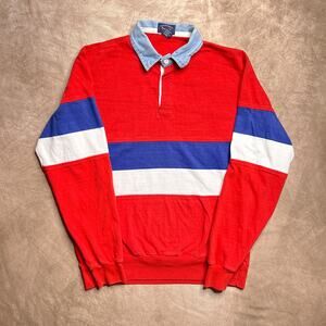 Vintage 90s Pacific Club by Nak Color Block Rugby Shirt Red White Blue Retro